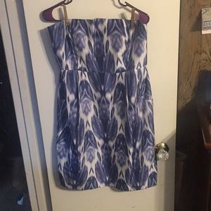 J. Crew strapless watercolor blue dress w/ pockets